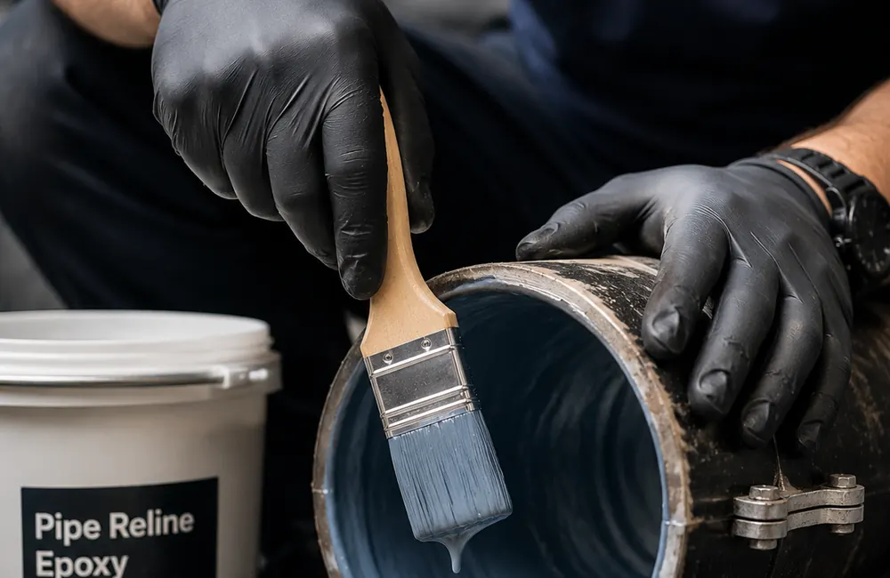Plumber preparing a pipe relining repair