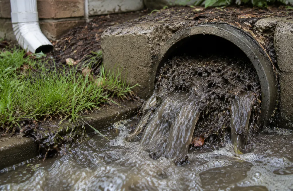 Overflowing outdoor drain requiring investigation